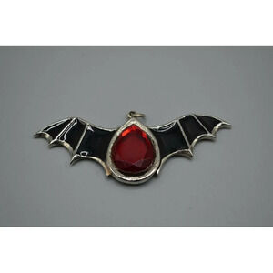 Bat Wing Pendant Enameled Metal with Tear Drop Red Stone JPL 2007  Halloween